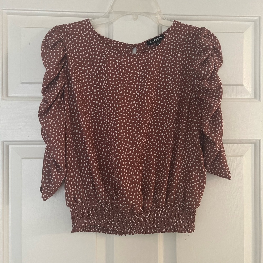 Express Polka Dot Ruffle Sleeve Top Cropped